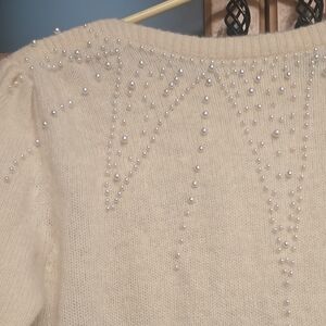 RELIN Holiday Party Angora Lambswool Front to Back Embellished Pearls Design Med